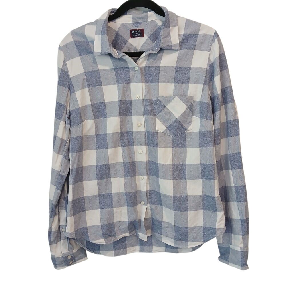 UNTUCKit Volnay Womens Button-Down Shirt Blue White Plaid Long Sleeve Sz 10